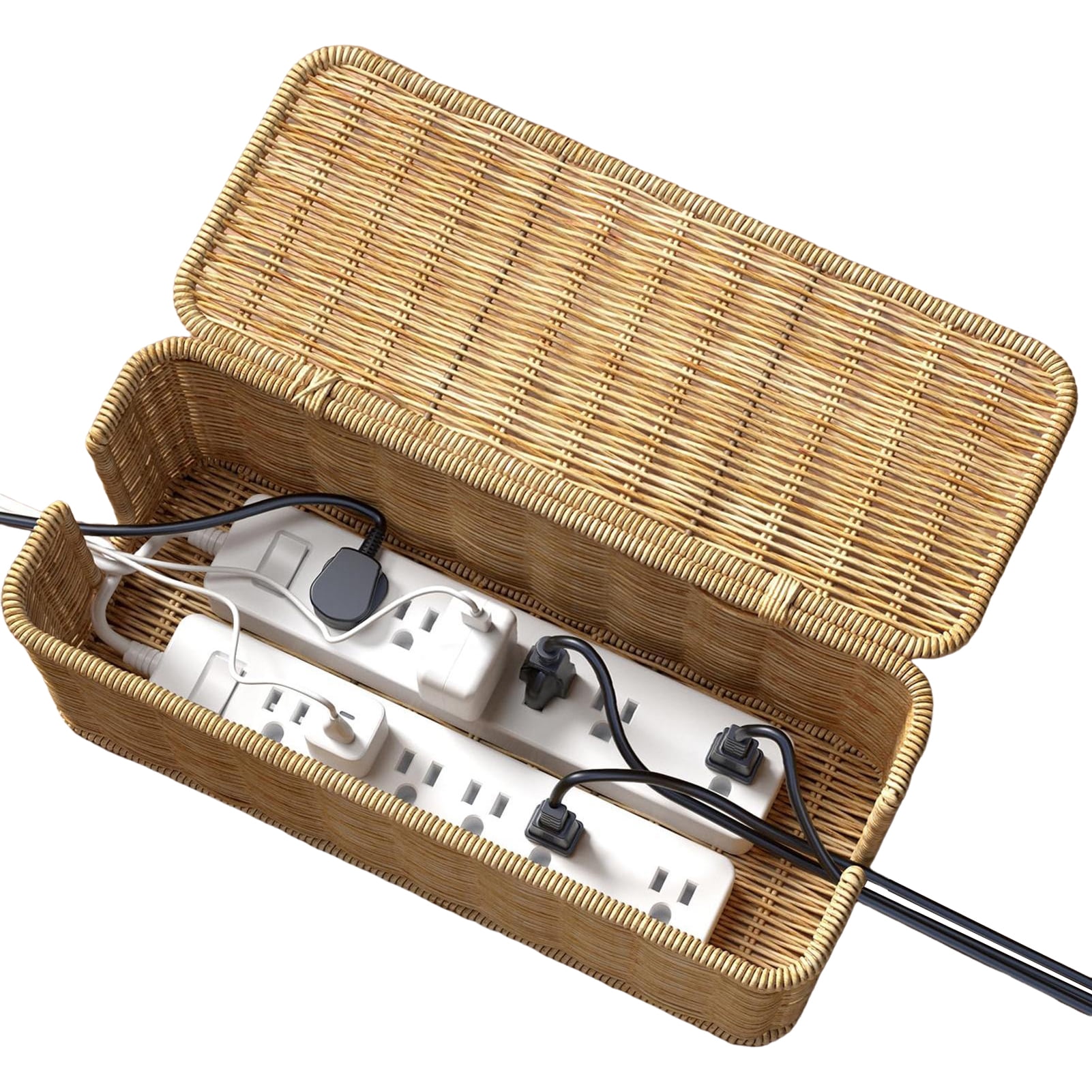 Cable Management Tray Box with Lid,Desk Cord Storage Organizer Box Power Strip Electronic Accessories Case