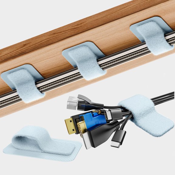 Cable Management Under Desk, 【Enhanced Wire Holder】 Reusable Cord Organizer Holder, Adjustable Hook and Loop Cable Ties, Wire Clips Under Table Hider