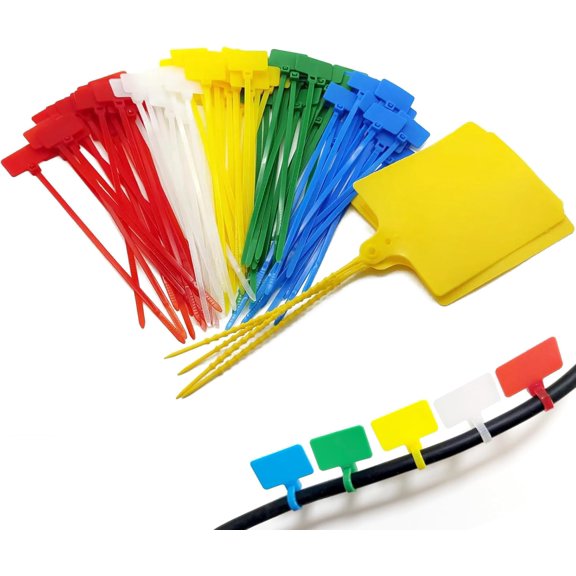 Cable Marker Tie Tags, 104Pcs Self-Locking Zip Tags Write on Label, Nylon Wire Label Multicolor Network Marking for Home Office-5 Colors/6Inch