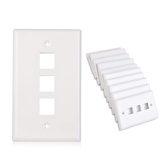 Cable Matters 10-Pack Low Profile 3-Port Cat5e, Cat6 Keystone Jack Wall Plate in White