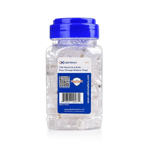 Cable Matters 100 Pack Pass Through RJ45 Modular Plugs for Solid or Stranded UTP Cable