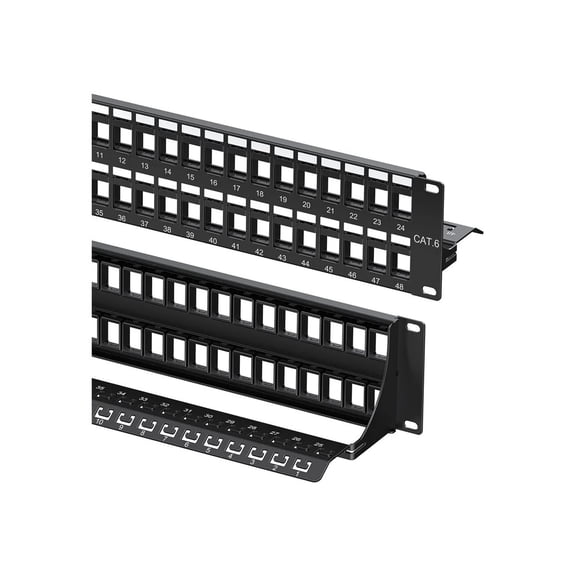 Cable Matters Rackmount or Wall Mount 2U 48 Port Keystone Patch Panel with Cable Management and Support Bar