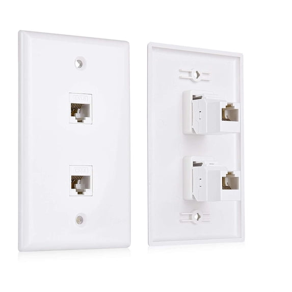 Cable Matters 2-Pack 2-Port Keystone Jack Wall Plate with Cat6 RJ45 Insert, Cat6 Ethernet Wall Plate in White