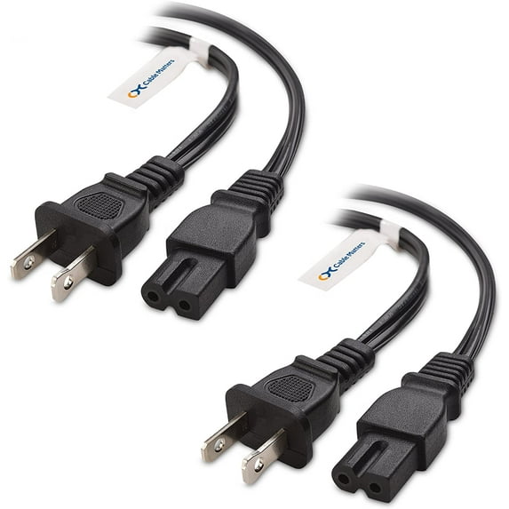 Cable Matters 2 Pack 2 Prong Polarized TV Power Cord 10 ft, UL Listed TV Power Cord Replacement for Vizio TV, 2 Slot Polarized Power Cord / AC Power Cable (NEMA 1-15P to IEC C7) - 10 Feet