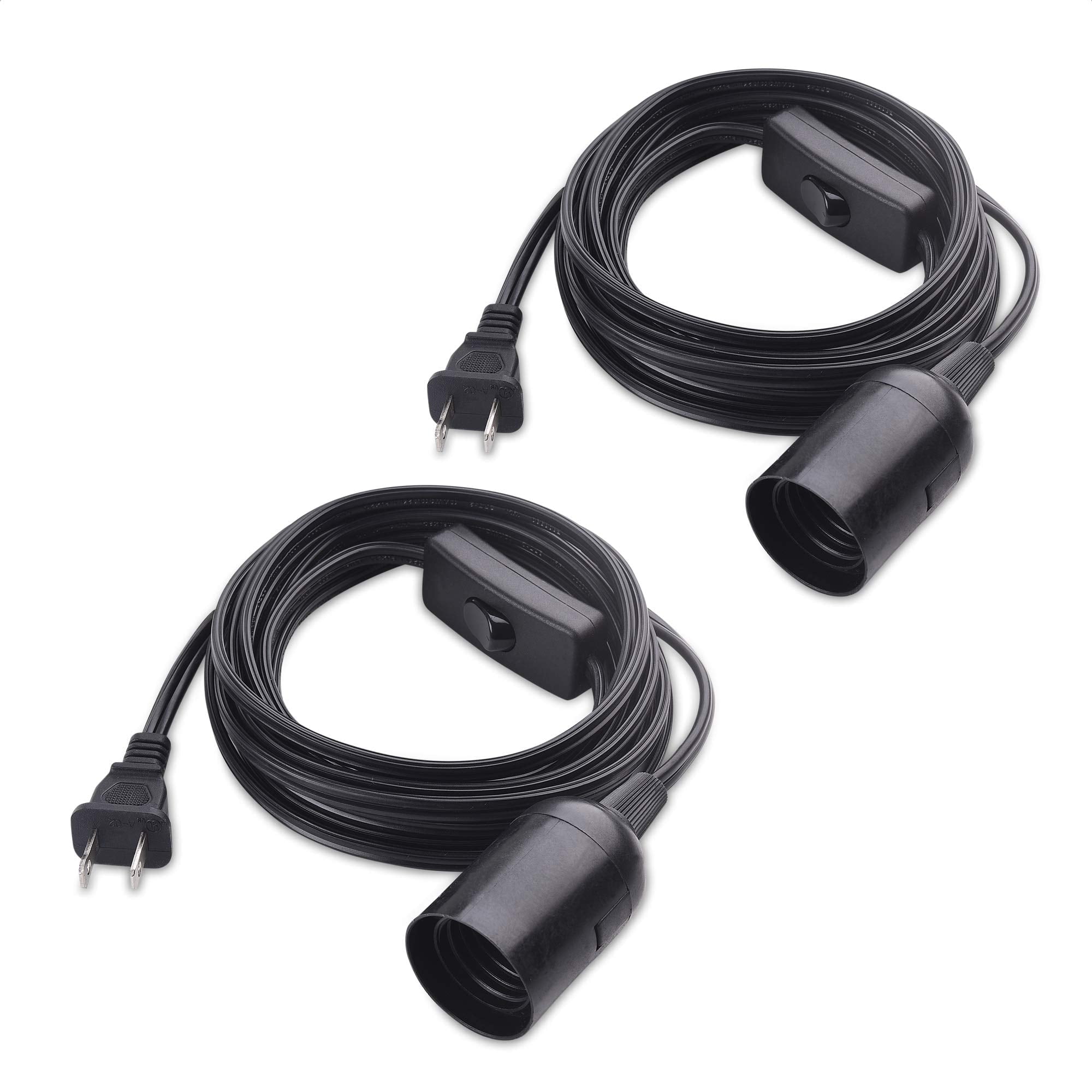 Black 15 ft Hanging Light Cord with Switch, 2-Pack