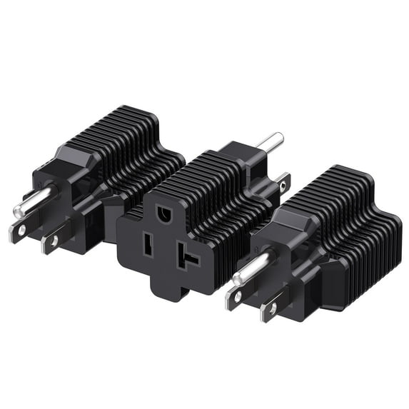 Cable Matters 3-Pack 15 Amp to 20 Amp Adapter Plug 20 Amp to 15 Amp Plug Adapter (NEMA 5-15 to 5-20R) in Black