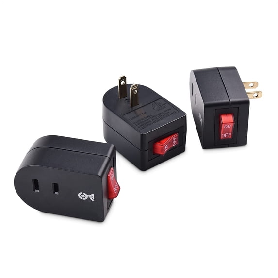 Cable Matters 3-Pack 2 Prong Outlet with ON Off Switch, Single 2 Prong Outlet Switch/Plug Switch in Black