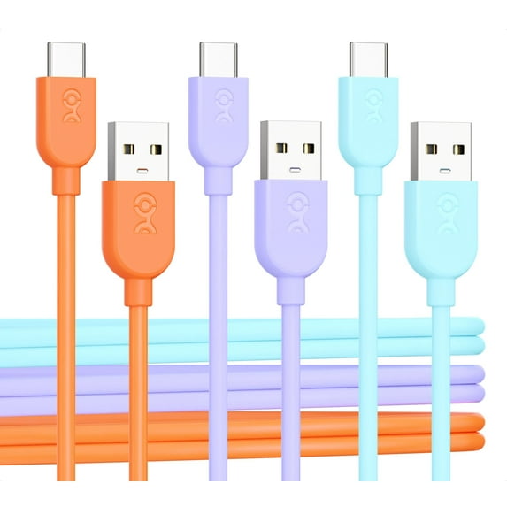 Cable Matters 3-Pack Extreme Flexible Short USB A to USB C Cable 3ft in Orange Blue Purple Support Apple CarPlay Android Auto USB to USB C Charging Cable for iPhone 15/15 Pro/15 Pro Max Galaxy S23
