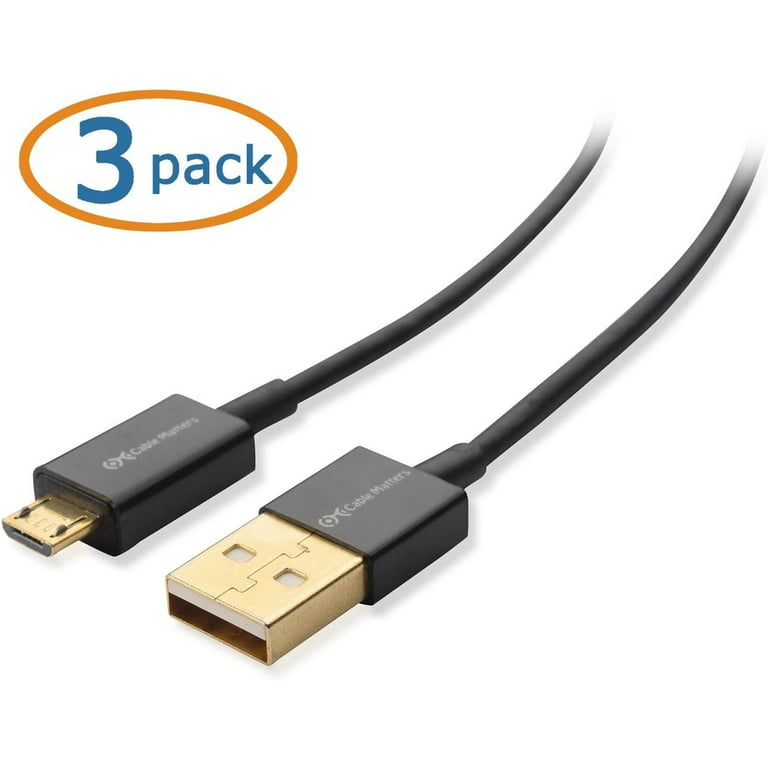 Cable Matters 3-Pack Micro USB 2.0 Cable in Black 3 Feet 