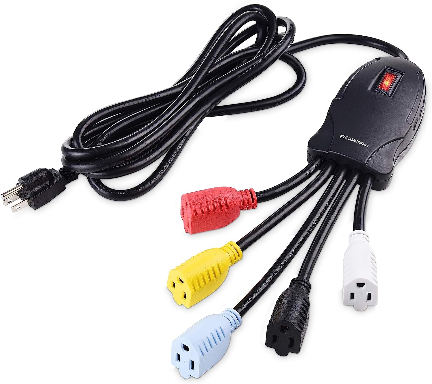 10-Foot Black Power Squid Outlet Multiplier with Color Coded Receptacles