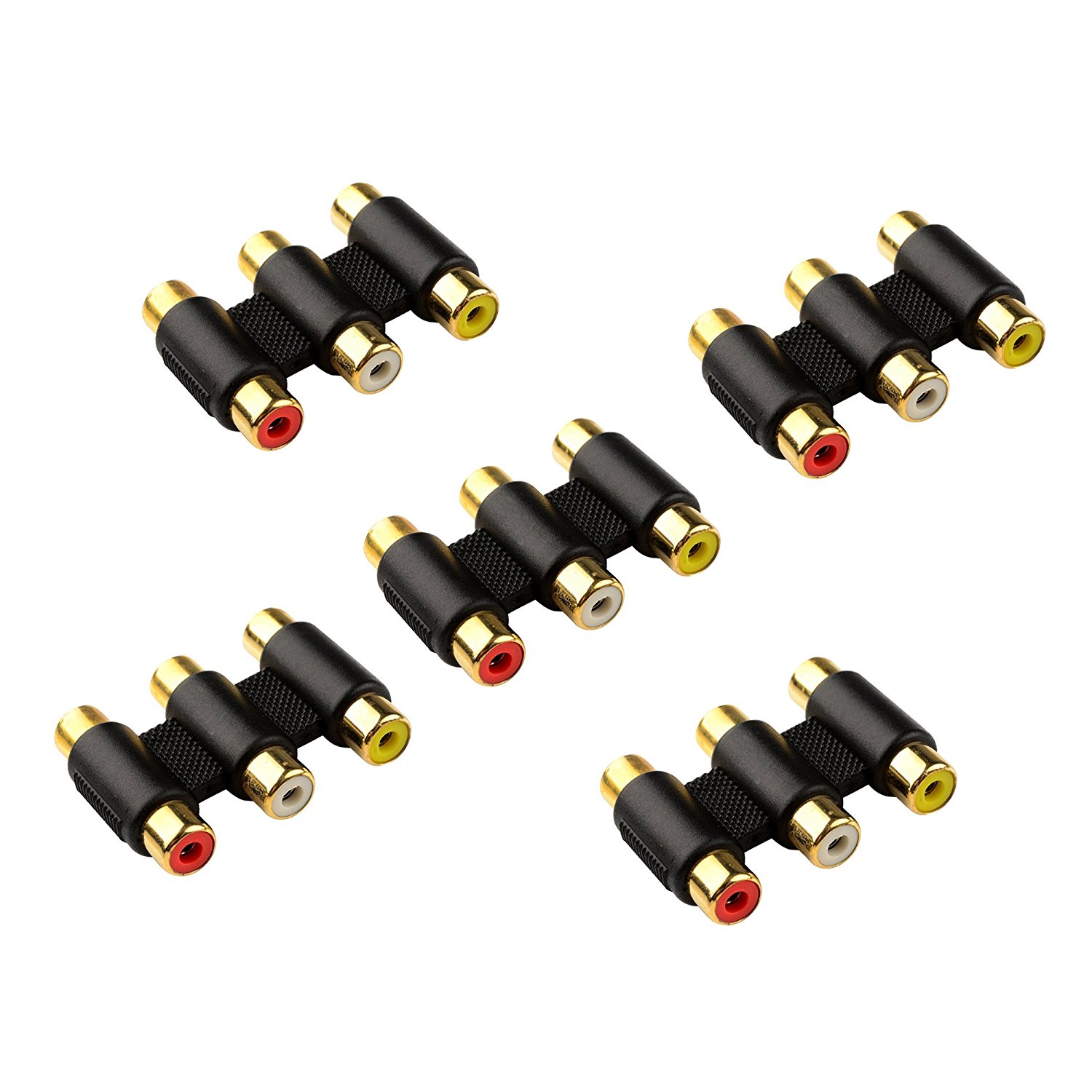 Cable Matters 5Pack, Gold Plated 3RCA Coupler