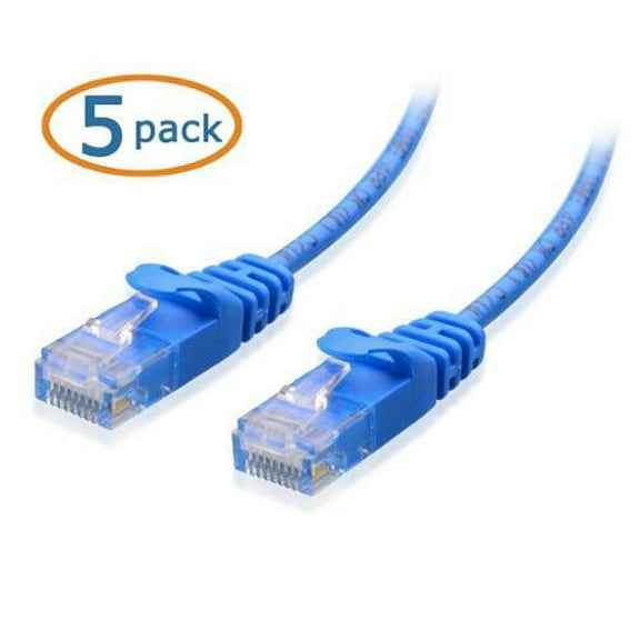 Cable Matters 5-Pack Snagless Cat 6 / Cat6 Ultra Thin Ethernet Cable (Thin Cat6 Cable) in Blue 10 Feet - Available 1FT - 125FT in Length