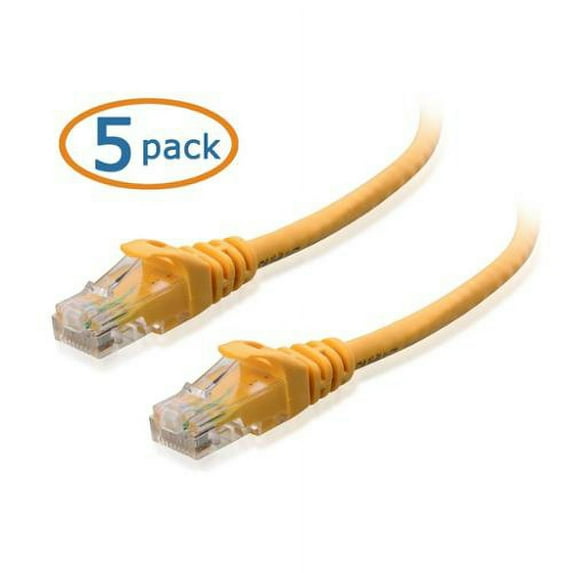 Cable Matters 5-Pack Snagless Cat6 Ethernet Cable (Cat6 Cable / Cat 6 Cable) in Yellow 1 Foot - Available 1FT - 150FT in Length