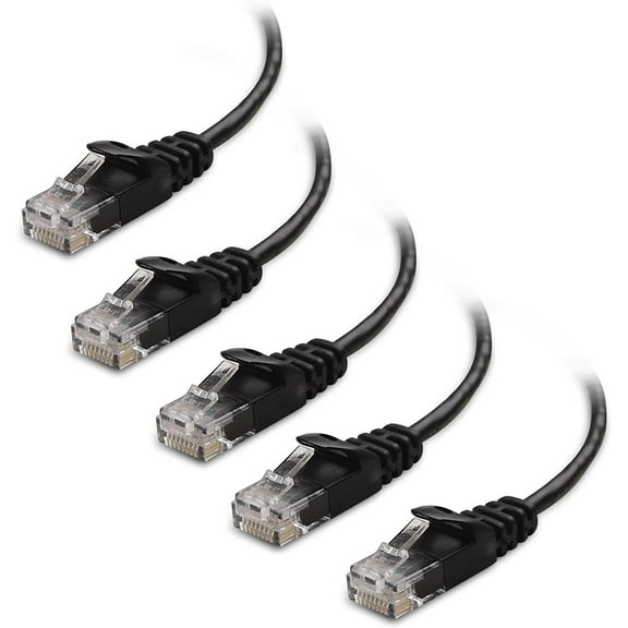 Cable Matters 5-Pack Snagless Short Cat6 Ultra Thin Ethernet Cable (Thin Cat6 Cable) in Black 5 ft