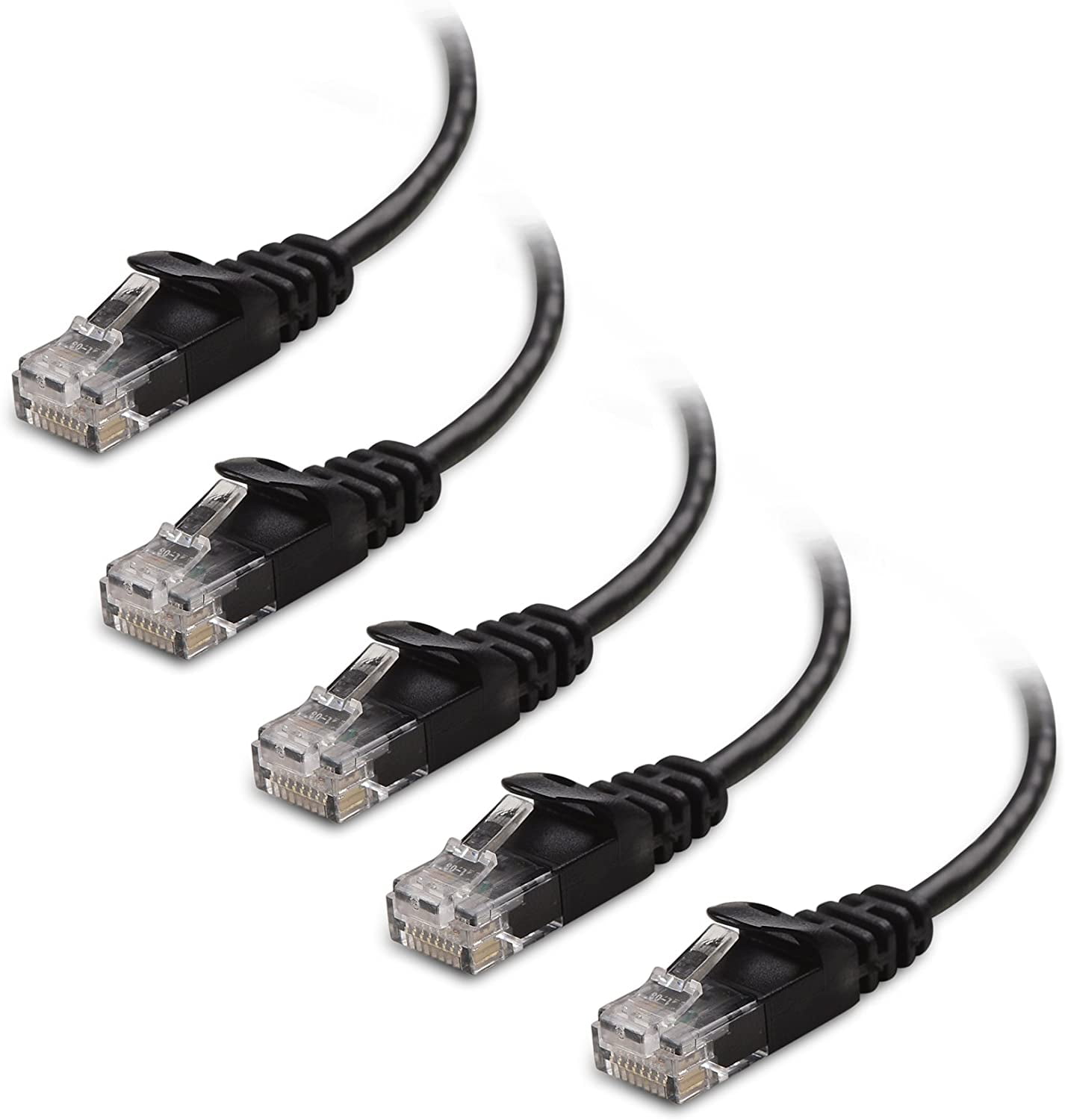 Cable Matters 5-Pack Snagless Short Cat6 Ultra Thin Ethernet Cable (Thin Cat6 Cable) in Black 7 ft