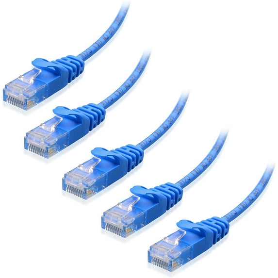 Cable Matters 5-Pack Snagless Short Cat6 Ultra Thin Ethernet Cable (Thin Cat6 Cable) in Blue 1 ft