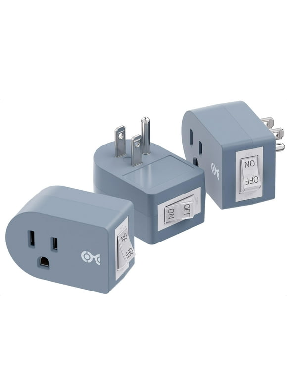 Cable Matters [ETL Listed] 3 Pack Grounded Outlet with ON Off Switch Single Outlet Switch ON Off/Plug Switch in Gray