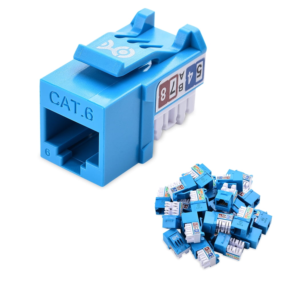 Cable Matters UL Listed 25-Pack Slim Profile 90 Degree Cat 6, Cat6 RJ45  Keystone Jack with Keystone Punch Down Stand in Blue - Walmart.com