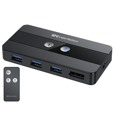 Cable Matters USB 3.0 KVM Switch DisplayPort 1.4 for 2 Computers with 8K@60Hz / 4K@120Hz / 4K@144Hz Display Port Video & 3x 5Gbps USB Ports FreeSync G-SYNC and HDR Support - RF Remote Control Switch