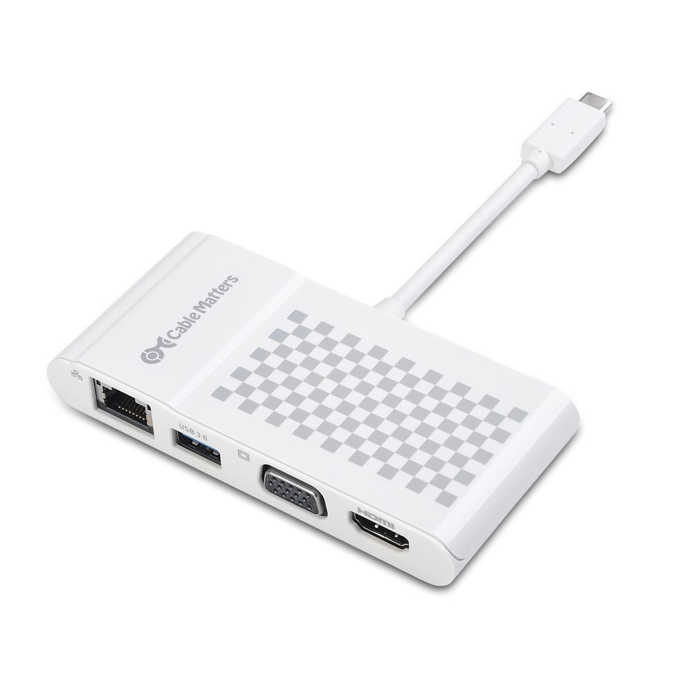 USB-C® to HDMI®, VGA, USB-A, and RJ45 Multiport Adapter - 4K 30Hz - White, USB Cables, Adapters, and Hubs