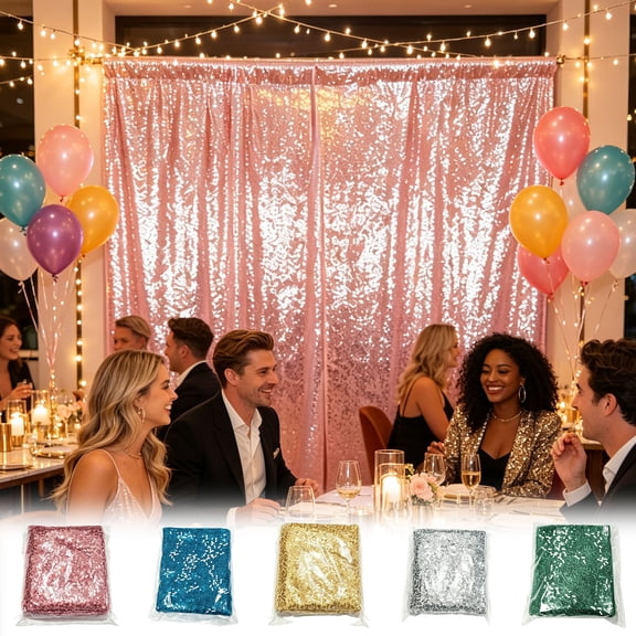 Cable Mounted Sequin Backdrop Curtain, Shiny Sparkly Background Decoration, Glitter Party Backdrop for Wedding, Anniversary, Birthday, Event Ceremony, Photo Booth Decor, Green