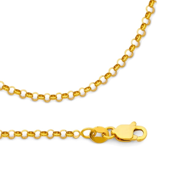 Cable Necklace Solid 14k Yellow Gold Cable Chain Round Rolo Links Polished Style, 2.1 mm - 16 inch
