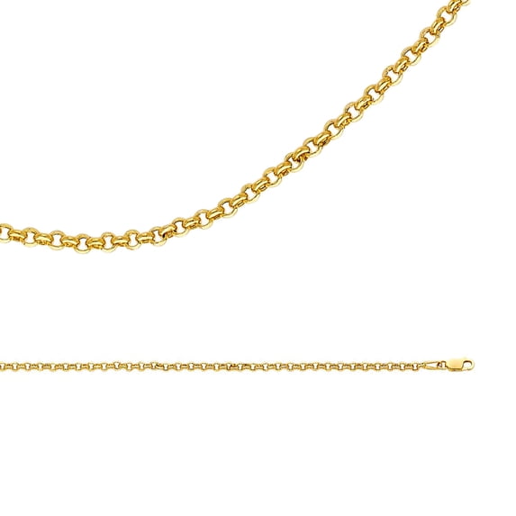 Cable Necklace Solid 14k Yellow Gold Chain Hollow Links Rolo Polished Genuine Light, 3 mm - 18 inch