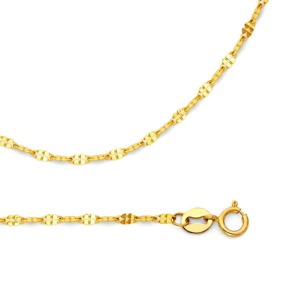 Cable Necklace Solid 14k Yellow Gold Chain Twisted Mirror Diamond Cut Links Stamped, 1.7 mm - 16 inch