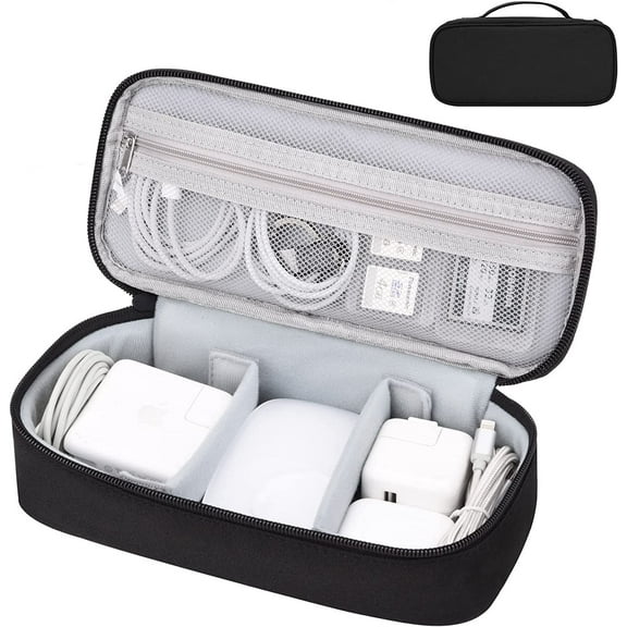 Cable Organizer Bag, Electronics Carrying Travel Case for Charger & Cords,Tech Accessories, Portable Power Bank (Black)