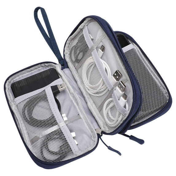 Cable Organizer Bag, Electronics Storage Pouch, Water Resistant Compact Travel Cord Organizer with 2 Compartments, Durable Fabric Electronics Accessories Case 8.7x5.1x1.6 Inch