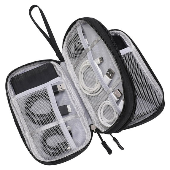 Cable Organizer Bag, Electronics Storage Pouch, Water Resistant Compact Travel Cord Organizer with 2 Compartments, Durable Fabric Electronics Accessories Case 8.7x5.1x1.6 Inch