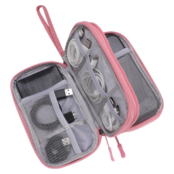 Cable Organizer Bag, Electronics Travel Case with 2 Compartments, Travel Cord Organizer for Chargers, USB Cables, Headphones, Small Electronics Accessories Storage