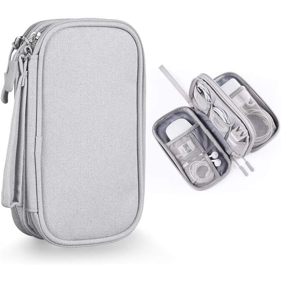 Cable Organizer Pouch Electronic Accessories Carry Case Portable Waterproof Double Layers Storage Bag for Cord, Charger,Phone,Earphone,Travel Essentials (Gray)