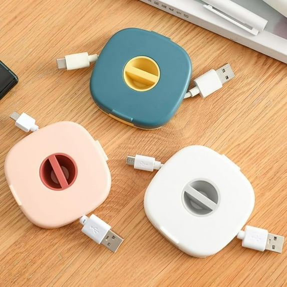 Cable Organizer with Rotating Phone Holder, Multi-functional Charging Stand and Cable Management Box, Blue