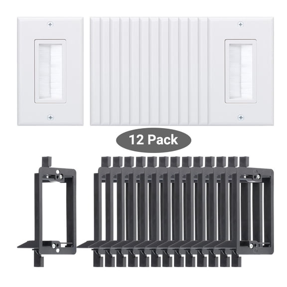 Cable Pass Through Brush Wall Plate with Low Voltage Mounting Bracket 12-Pack