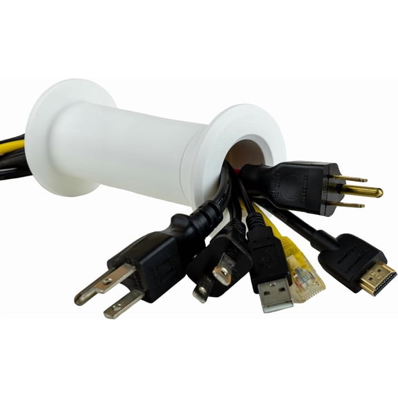 Cable Pass Through Wall Port, Extended Length | Fits Cable Sizes up to 3-Prong Plug | Extra Long Compatible with 5 1/4 - 8 1/2 Wall Thickness | Provides Solid Channel Through Wall (White)