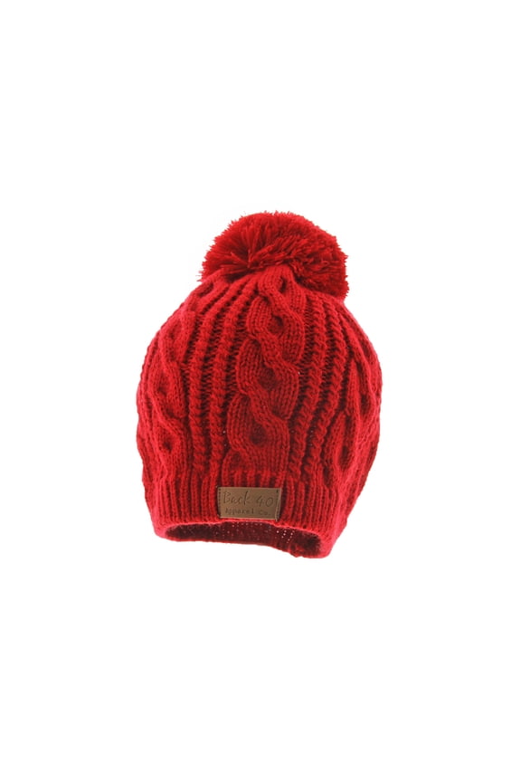 Cable Pom Pom Beanie Unisex Red Thick Warm Knit Winter Hat Skull Cap by Back 40