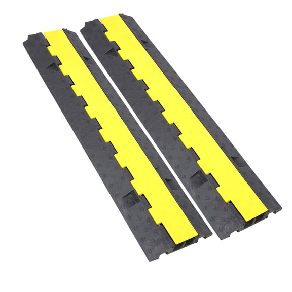 Cable Protector Ramp, 2 Channels, 2 Packs, 5500LBS Load Capacity, Rubber Modular Design, for Driveway Traffic Wire Cord Protection