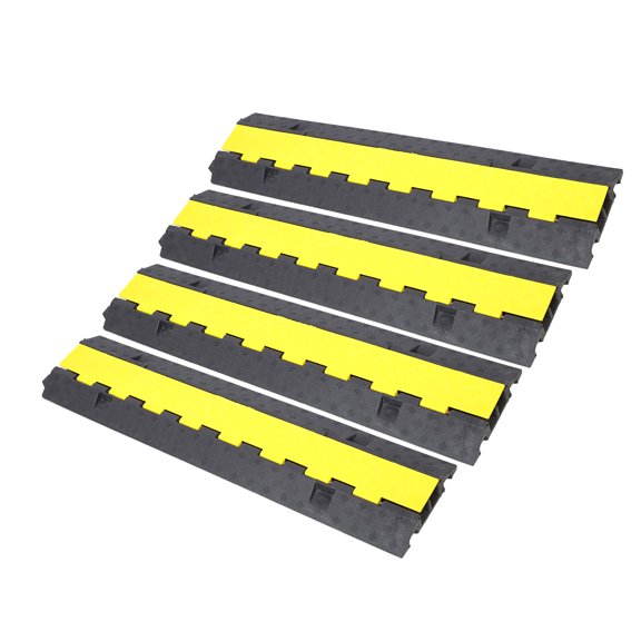 Cable Protector Ramp, 2 Channels, 4 Packs, 5500LBS Load Capacity, Rubber Modular Design, for Driveway Traffic Wire Cord Protection