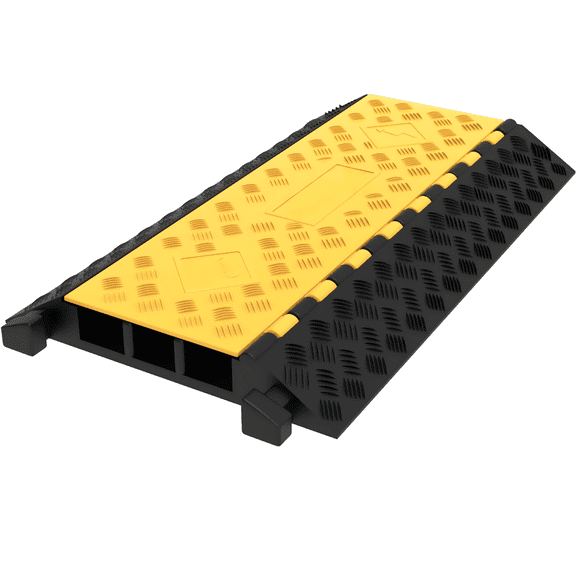 Cable Protector Ramp 3 Channel - Heavy Duty 44000 Lbs Capacity - Rubber Cord Cover - Driveway Hose Cable Ramp - Speed Bump for Vehicles & Cables