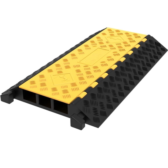 Cable Protector Ramp 3 Channel - Heavy Duty 44000lbs Capacity Rubber Cord Cover - Driveway Speed Bump for Cables, Wires & Hoses -