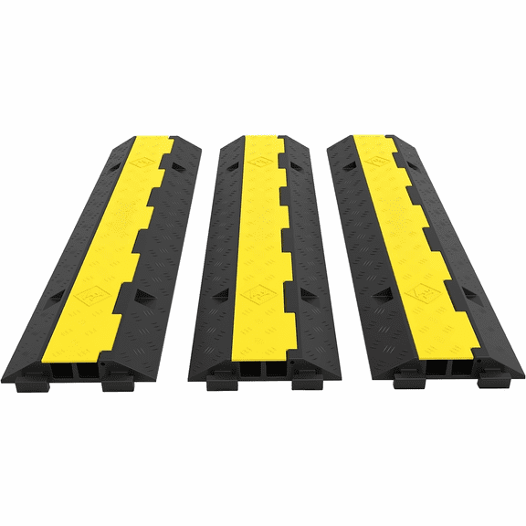 Cable Protector Ramp 3 Pack, 2 Channel Rubber Cord Cover - 11000 lbs Capacity