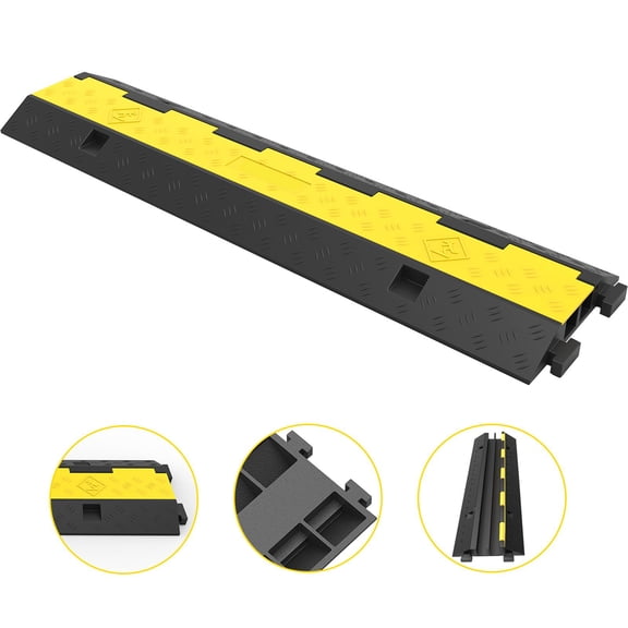 Cable Protector Ramp, 4 Packs 2 Channels Speed Bump Hump, Rubber Modular Speed Bump Rated 11000 LBS Load Capacity, Protective Wire Cord Ramp Driveway Rubber Traffic Speed Bumps Cable Protector
