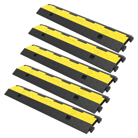 Cable Protector Ramp 5-Pack, 2 Channel - 11000 LBS Capacity Rubber Speed Bump