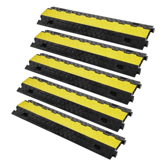 Cable Protector Ramp 5-Pack, 2 Channel, 22000lbs Capacity - Heavy Duty TPU Wire Cover for Cords, Cables, & Hoses - Indoor/Outdoor Use
