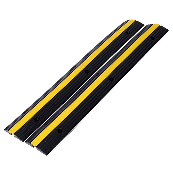 Cable Protector Ramp Rubber Speed Bumps 2 Pack of 1 Channel 6600Lbs Load Capacity with 12 Bolts Spike for Asphalt Concrete Gravel Driveway (1 Channel, 2 Pack)