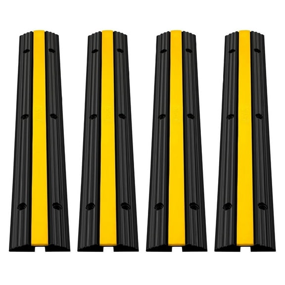 Cable Protector Ramps 4 Pack - Heavy Duty 22046lbs Capacity - 1 Channel Rubber Cord Cover - Driveway Speed Bump for Wires, Cables & Hoses
