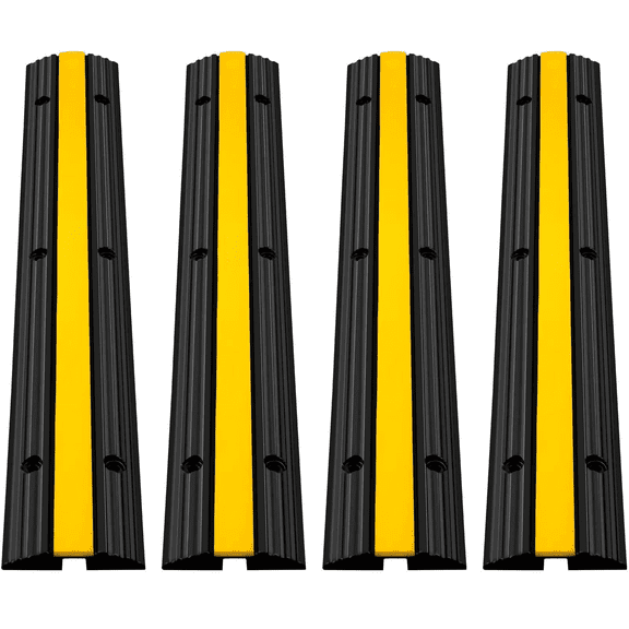 Cable Protector Ramps 4 Pack - Heavy Duty Rubber Cord Cover - 22046Lbs Capacity - 1 Channel Driveway Wire & Hose Protector - Speed Bump