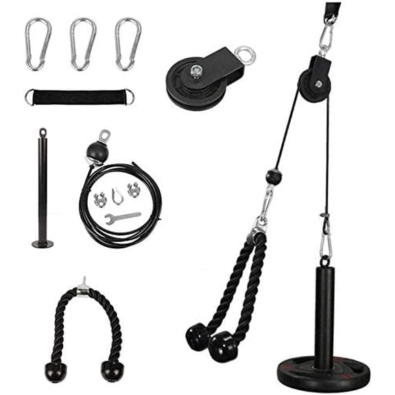 Cable Pulley System Home Gym, LAT Pull Down Weight Pulley System Gym Fitness DIY Loading Pin Weight Lifting Triceps Rope Workout Adjustable Length Pulley Cable Machine Attachments for Home Gym