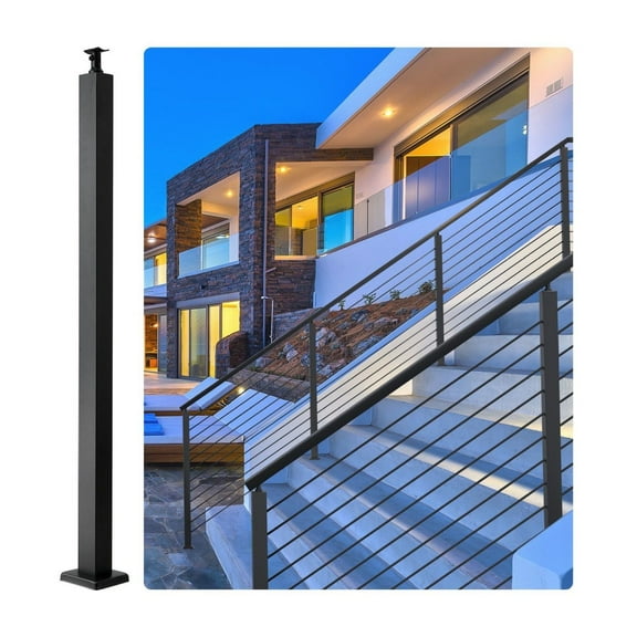 Cable Rail Post Level Deck Stair Post 42 x 1.97 x 1.97" Cable Handrail Post Stainless Steel Brushed Finishing Deck Railing DIY Picket Without Hole Stair Railing Kit with Mount Bracket Black Default